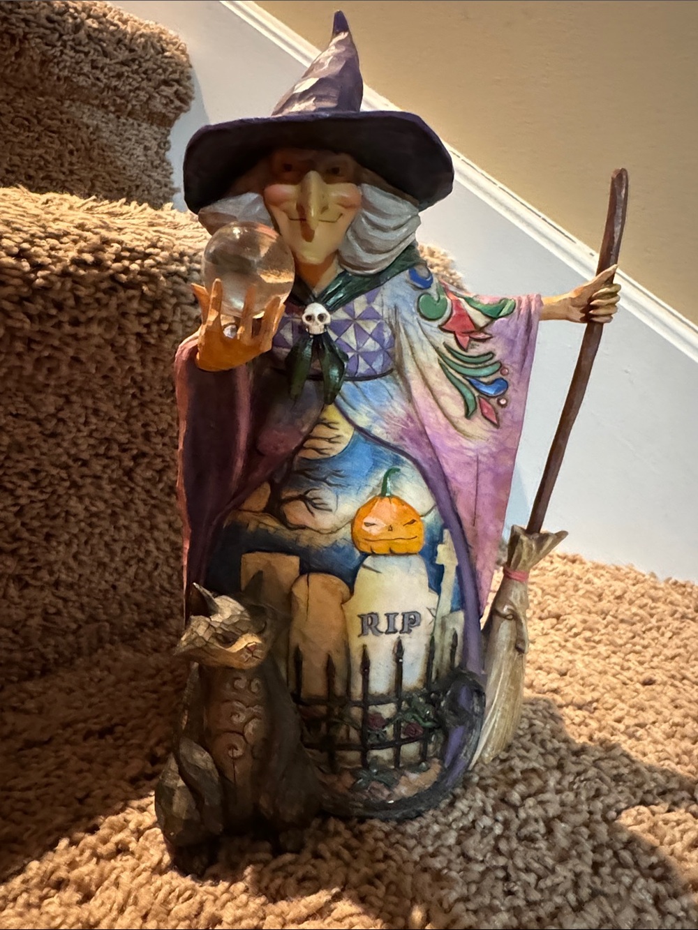 Jim Shore “What Do I See” Painted Purple Witch with Crystal Ball and Black Cat